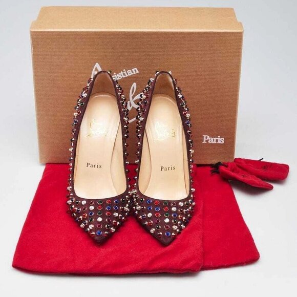 Christian Louboutin Brown Suede Studded Follies Cabo 120 Pumps Size 6.5/37